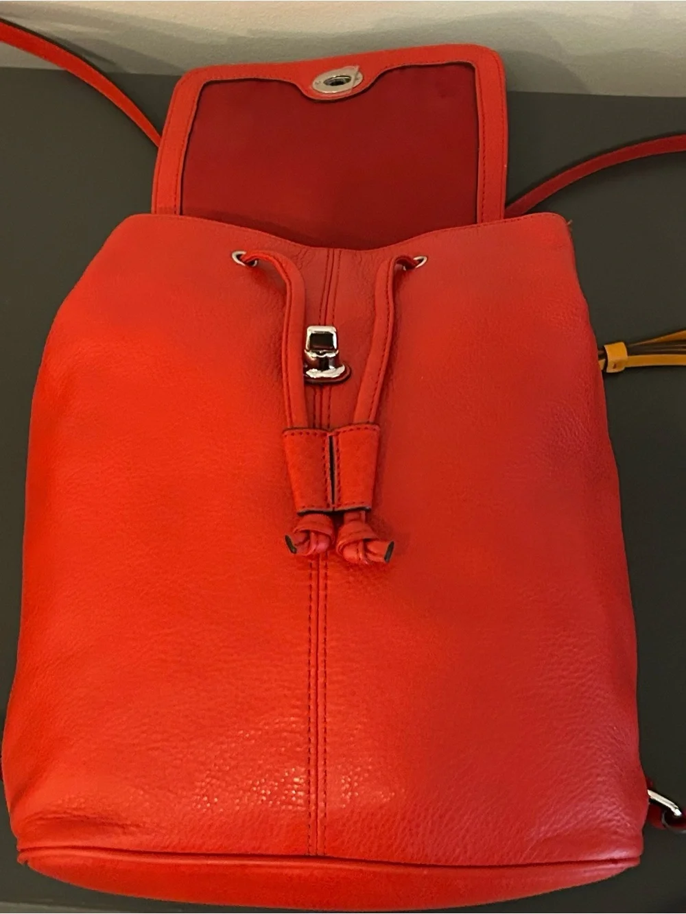Coach Red Pebbled Leather Turnlock Drawstring Backpack Top Handle F24385